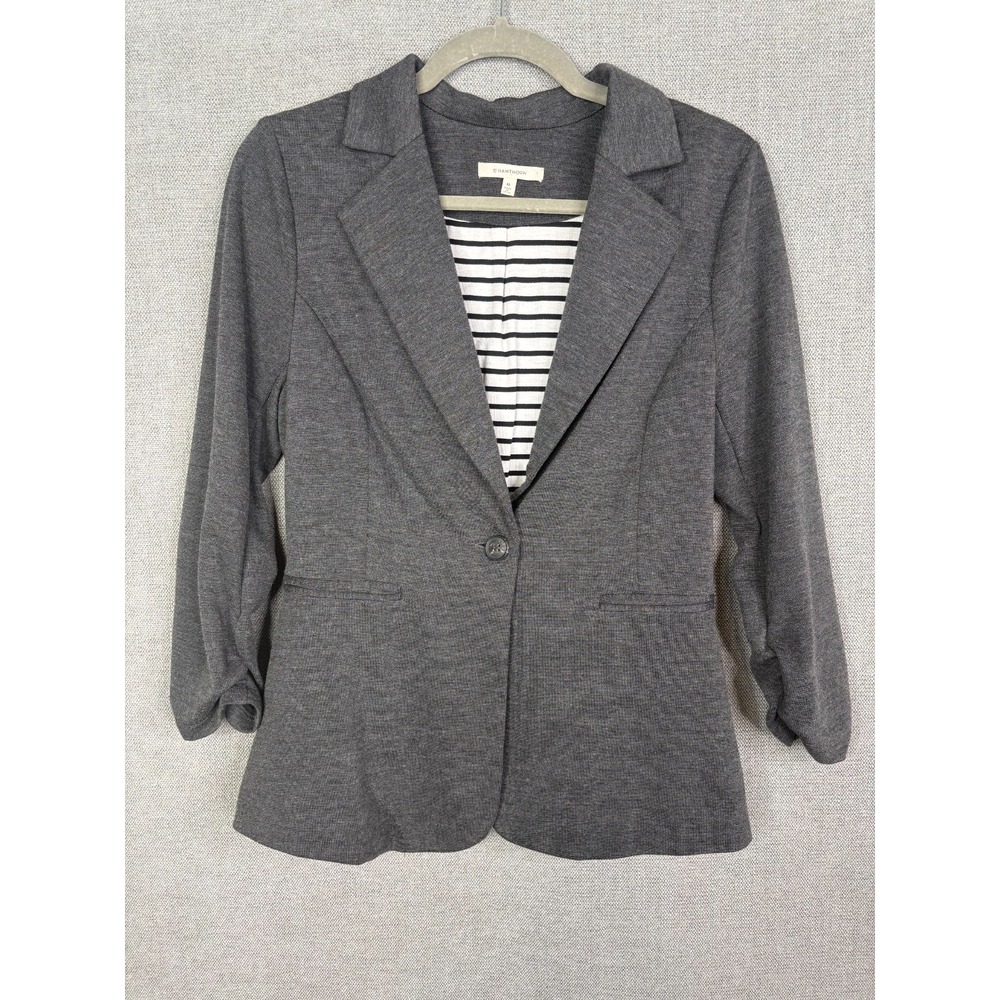 41 Hawthorn Womens Grey One Button Knit Blazer 3/4 Sleeve Office Jacket Size M